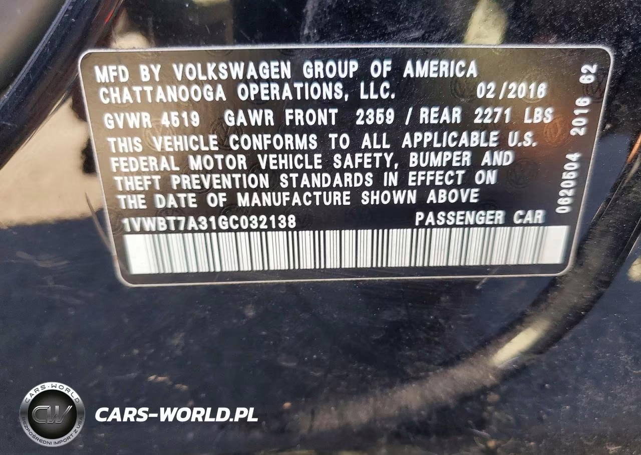 2016 Volkswagen Passat Se VIN:1VWBT7A31GC032138 - 12