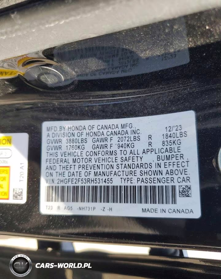 2024 Honda Civic Sport VIN:2HGFE2F53RH531455 - 12