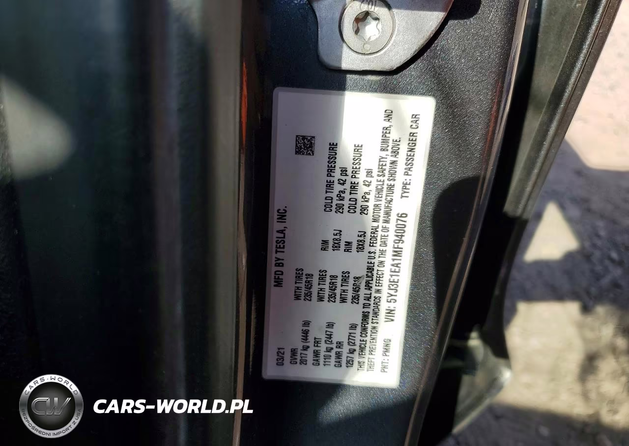 2021 Tesla Model 3 VIN:5YJ3E1EA1MF940076 - 12