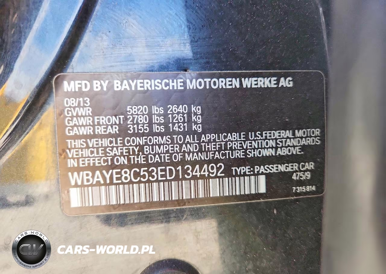 2014 BMW 750 Li VIN:WBAYE8C53ED134492 - 13