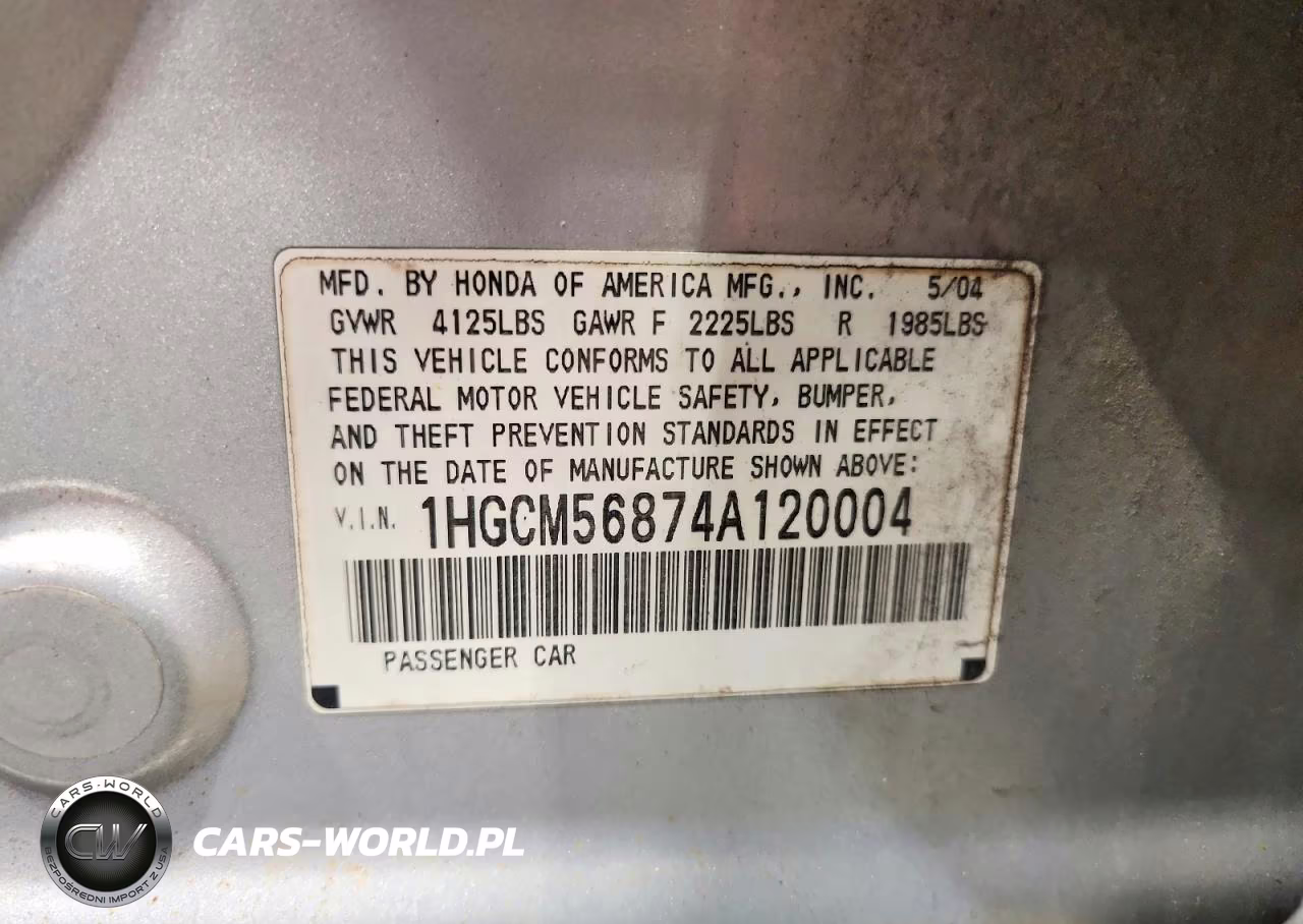 2004 Honda Accord Ex VIN:1HGCM56874A120004 - 12