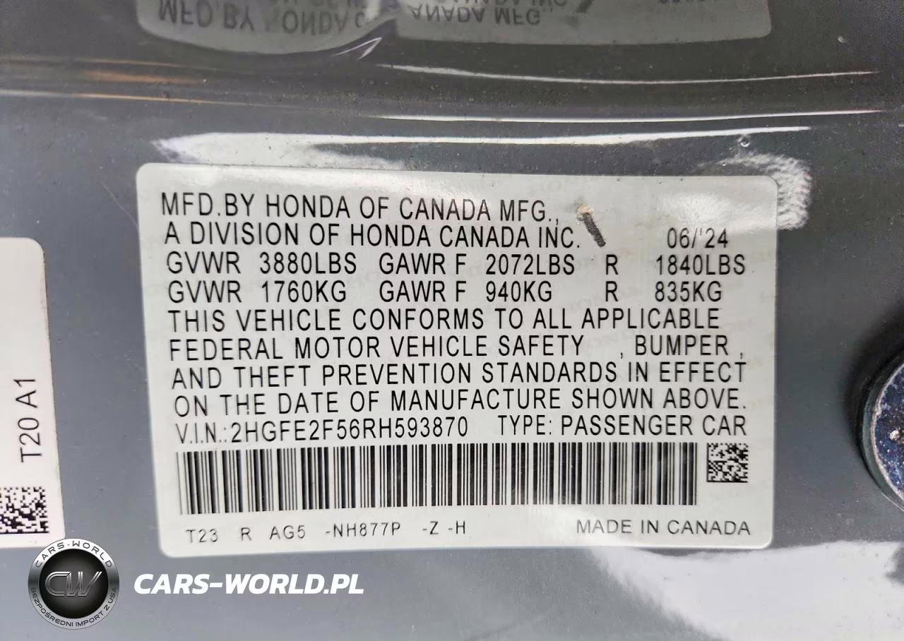 2024 Honda Civic Sport VIN:2HGFE2F56RH593870 - 12