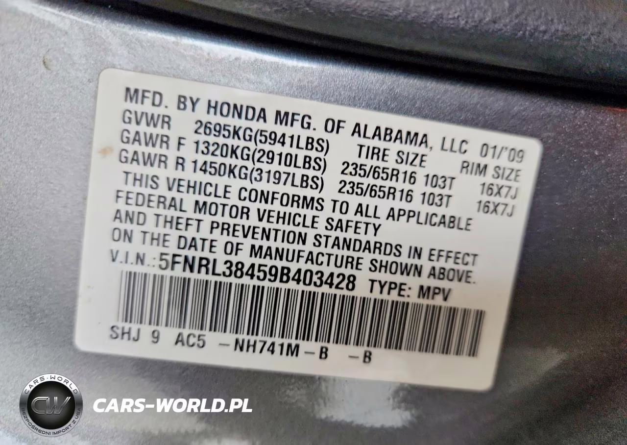 2009 Honda Odyssey Ex VIN:5FNRL38459B403428 - 13