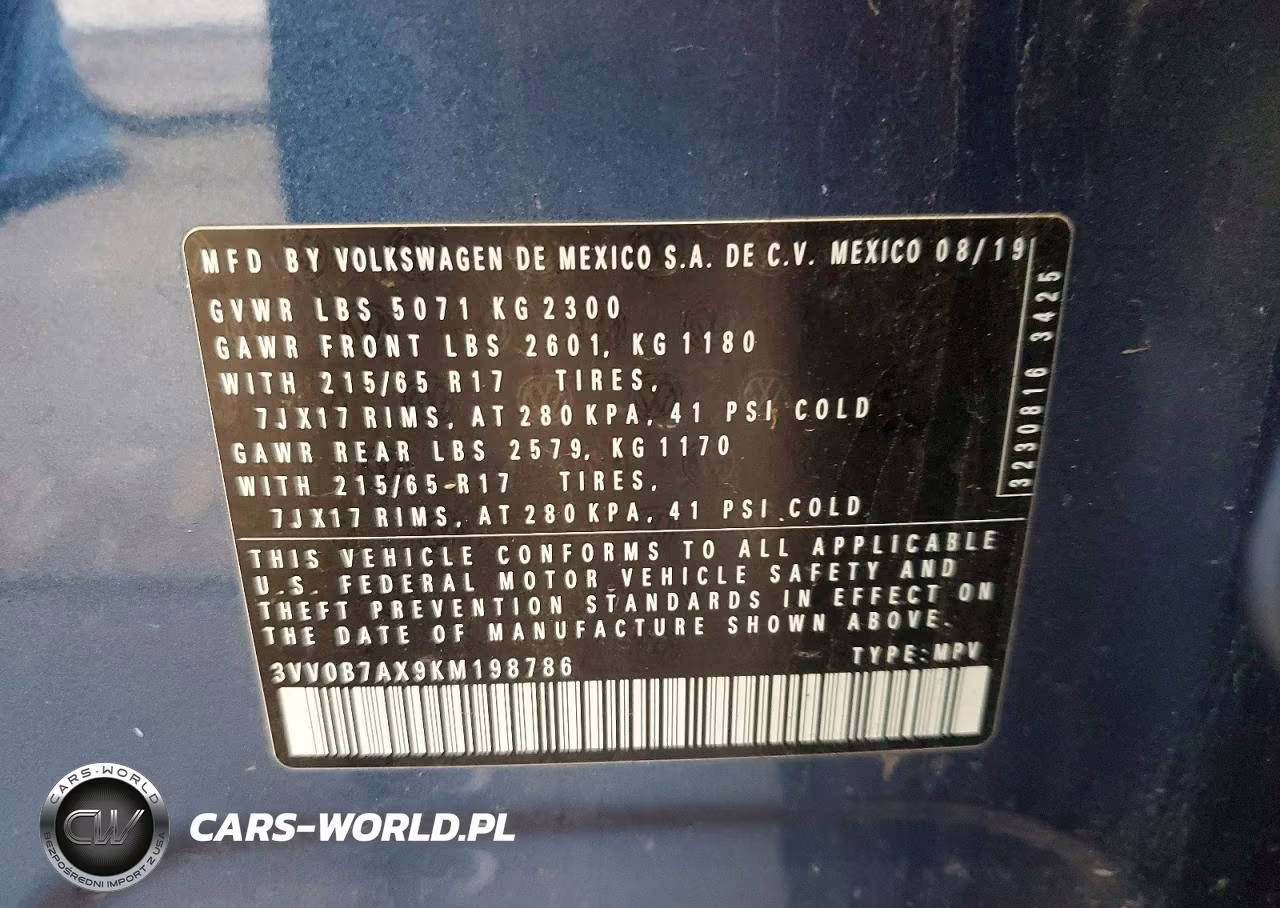 2019 Volkswagen Tiguan S VIN:3VV0B7AX9KM198786 - 13