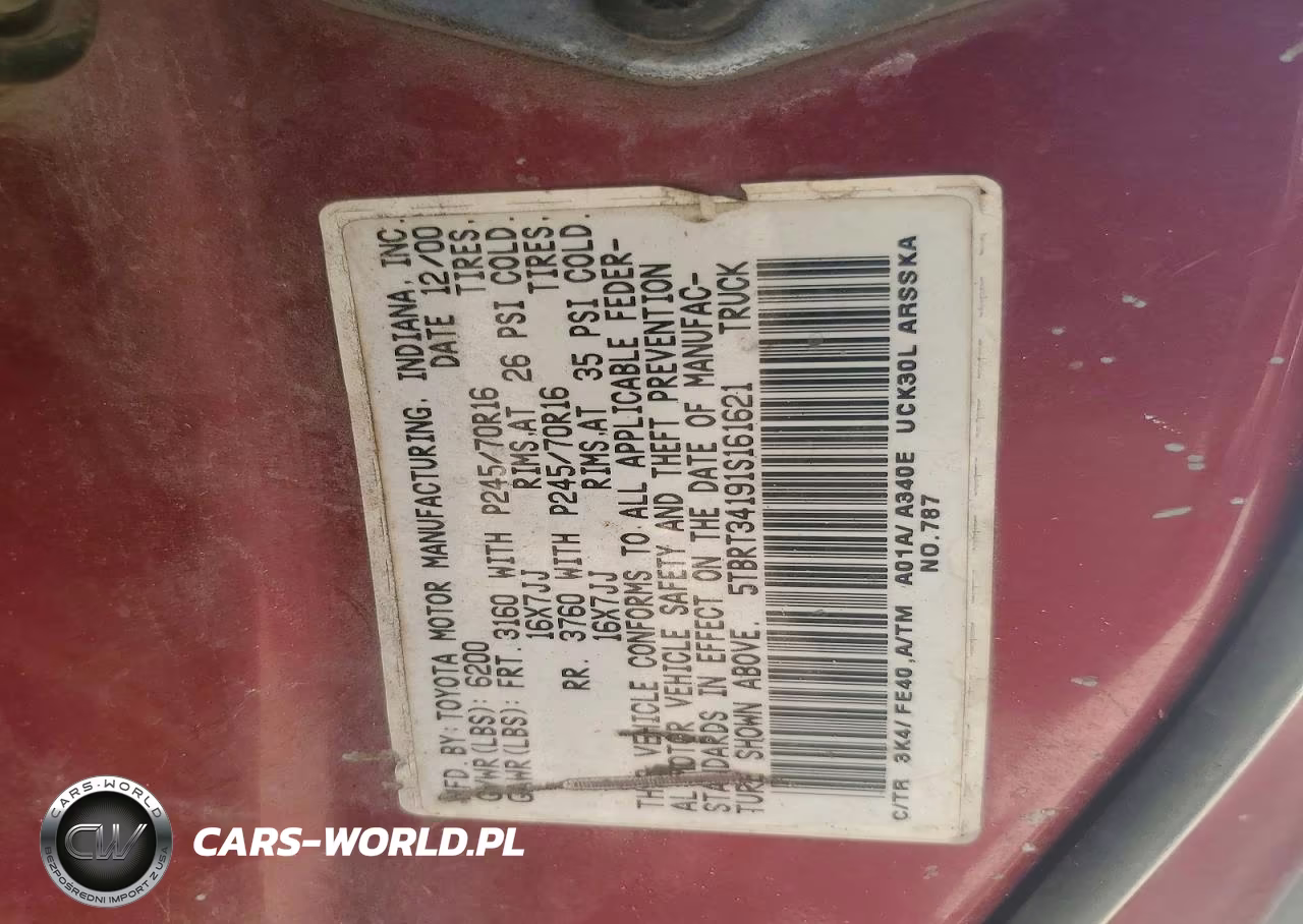 2001 Toyota Tundra Sr5 VIN:5TBRT34191S161621 - 12