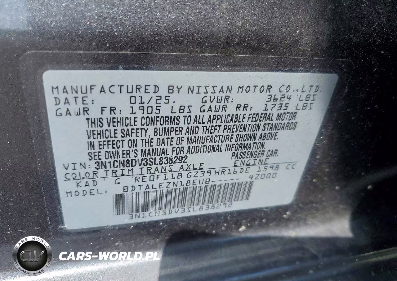 2025 Nissan Versa 1.6 S VIN:3N1CN8DV3SL838292 - 12
