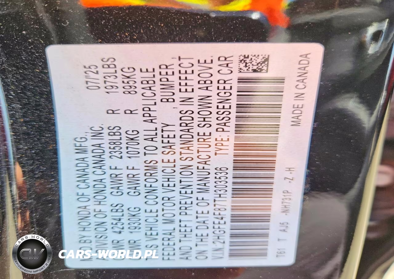 2026 Honda Civic Sport VIN:2HGFE4F87TH303536 - 12