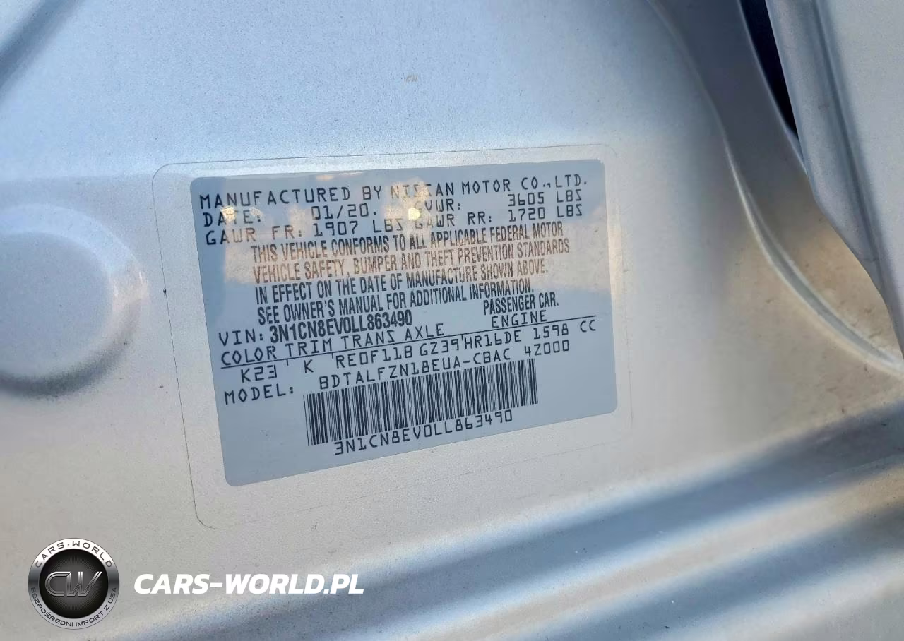 2020 Nissan Versa Sv VIN:3N1CN8EV0LL863490 - 12