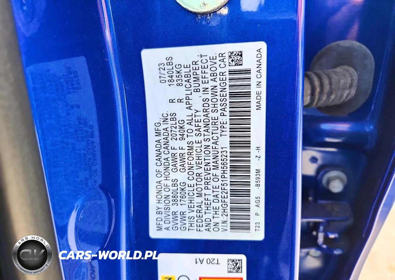 2023 Honda Civic Sport VIN:2HGFE2F51PH565231 - 12