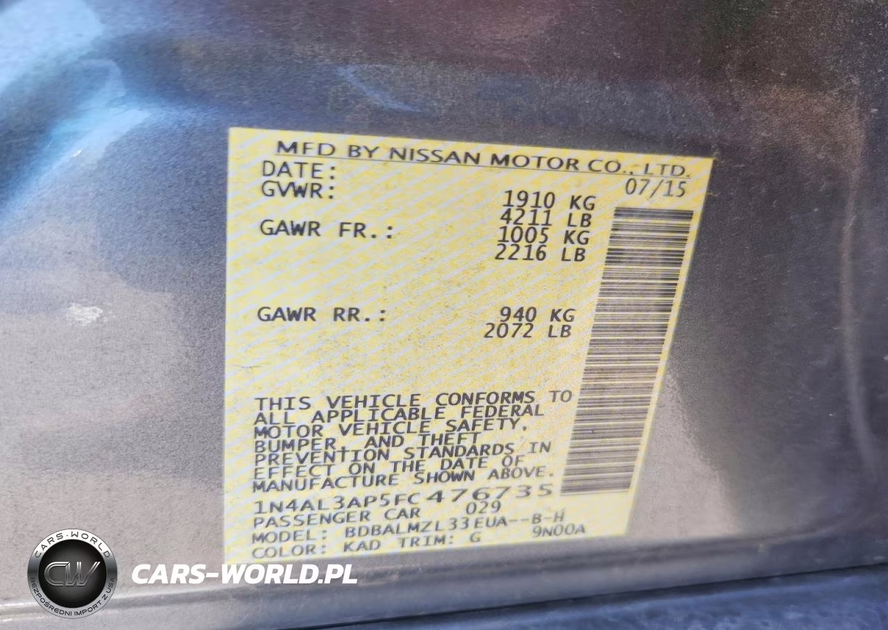 2015 Nissan Altima 2.5 Sv VIN:1N4AL3AP5FC476735 - 12
