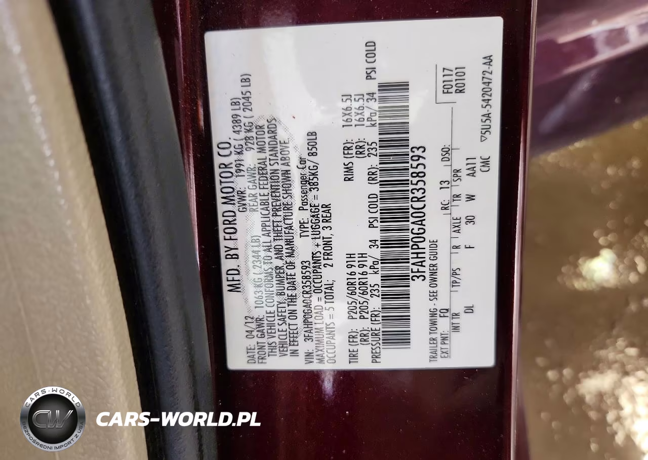2012 Ford Fusion S VIN:3FAHP0GA0CR358593 - 12