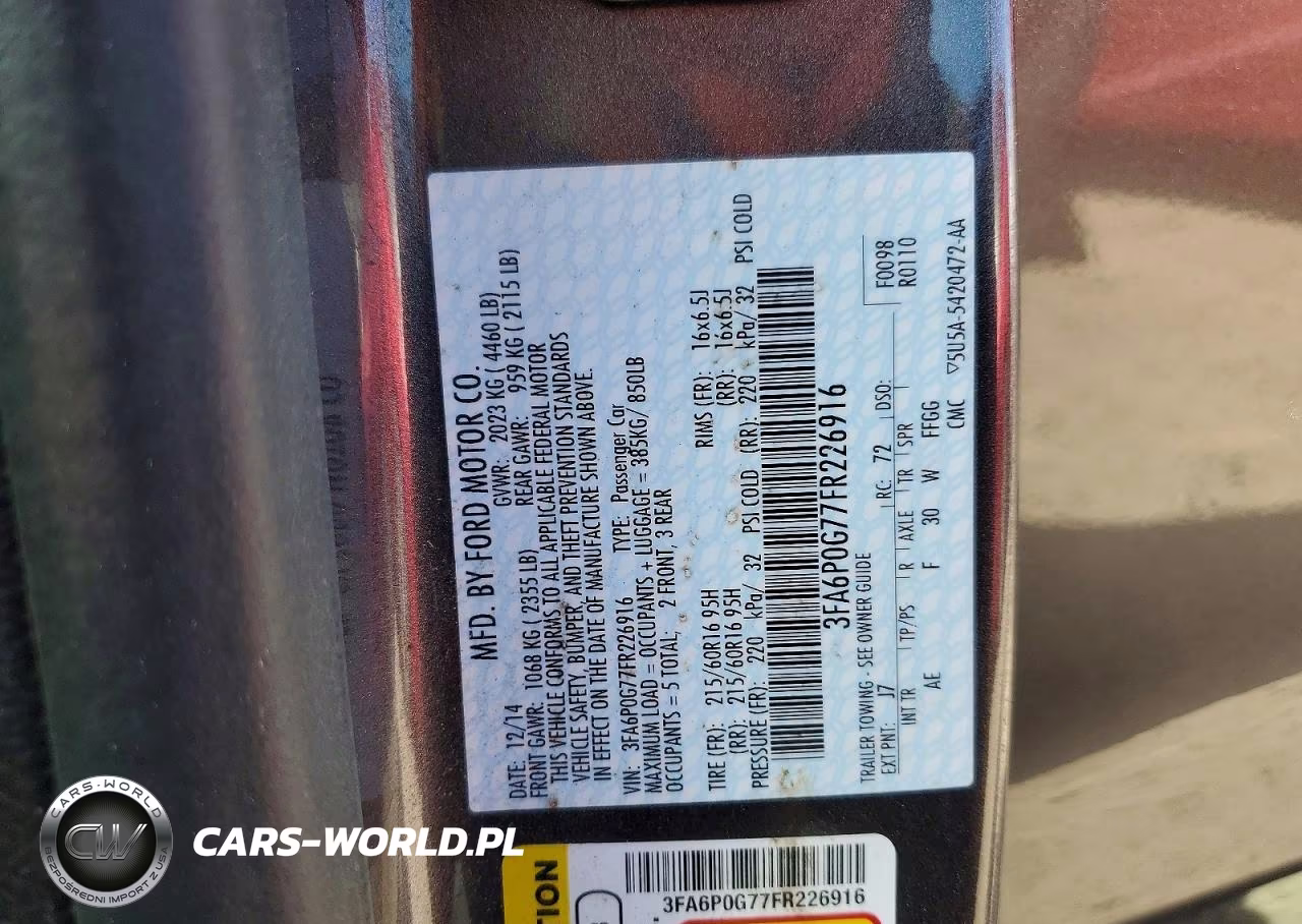 2015 Ford Fusion S VIN:3FA6P0G77FR226916 - 12
