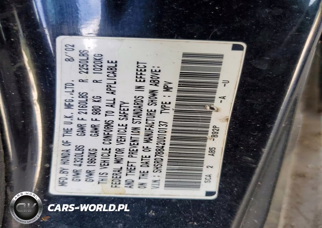 2002 Honda Cr-V Lx VIN:SHSRD78842U010137 - 13