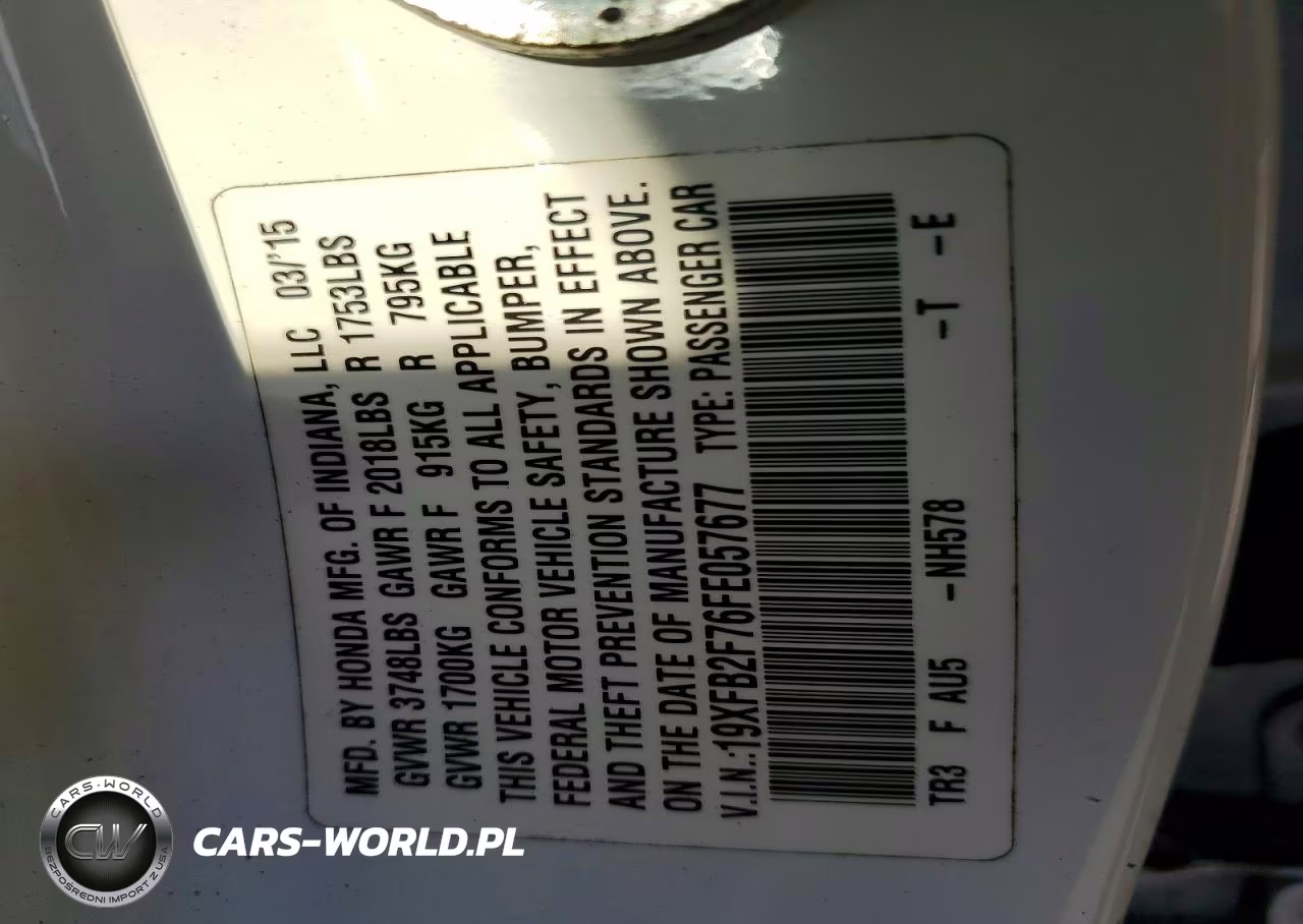 2015 Honda Civic Se VIN:19XFB2F76FE057677 - 12