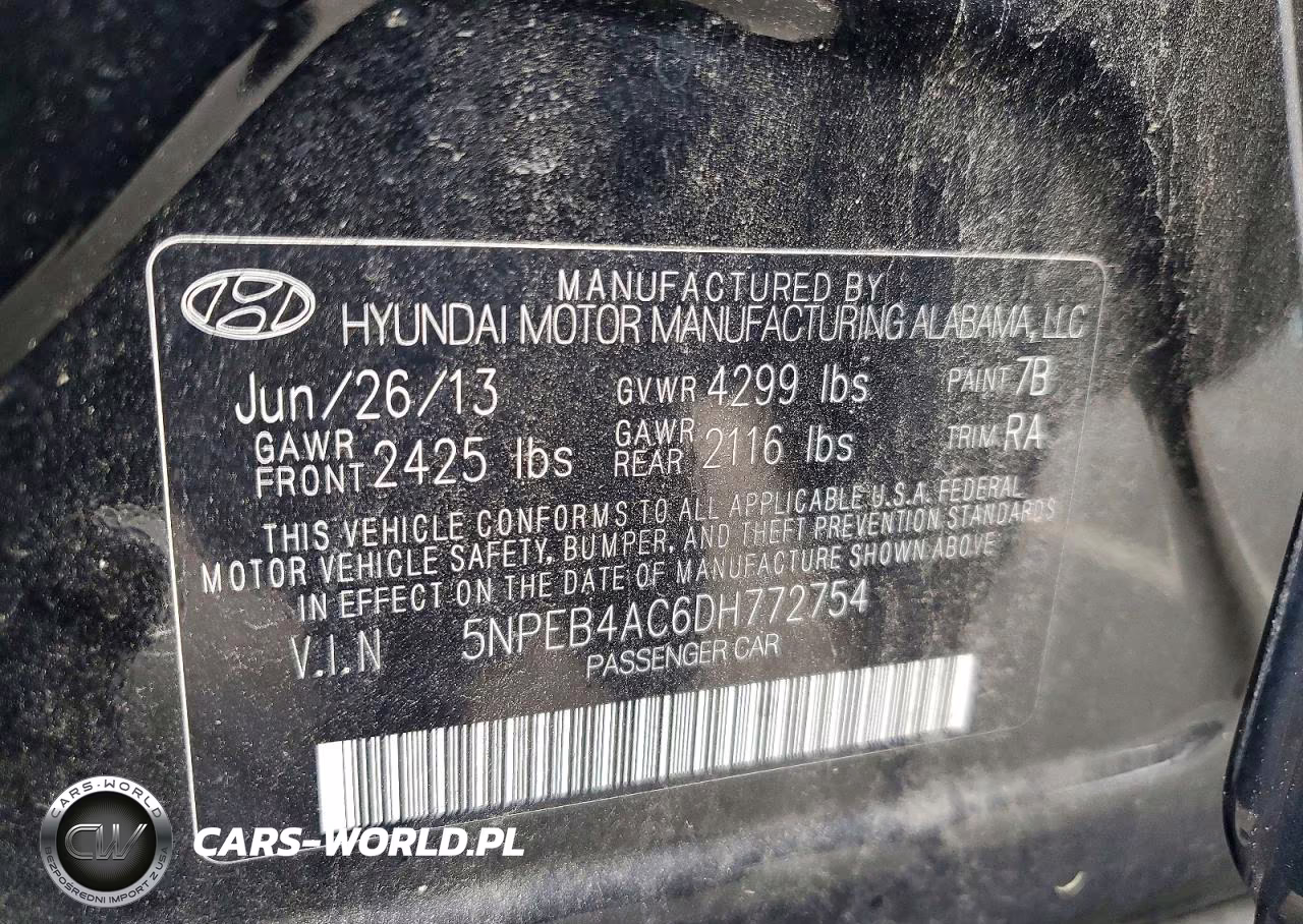 2013 Hyundai Sonata Gls VIN:5NPEB4AC6DH772754 - 12