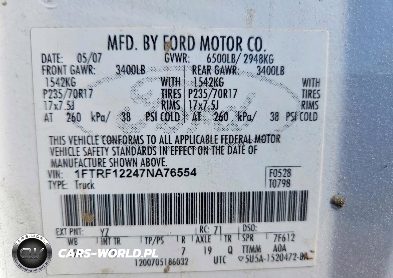 2007 Ford F150 VIN:1FTRF12247NA76554 - 12