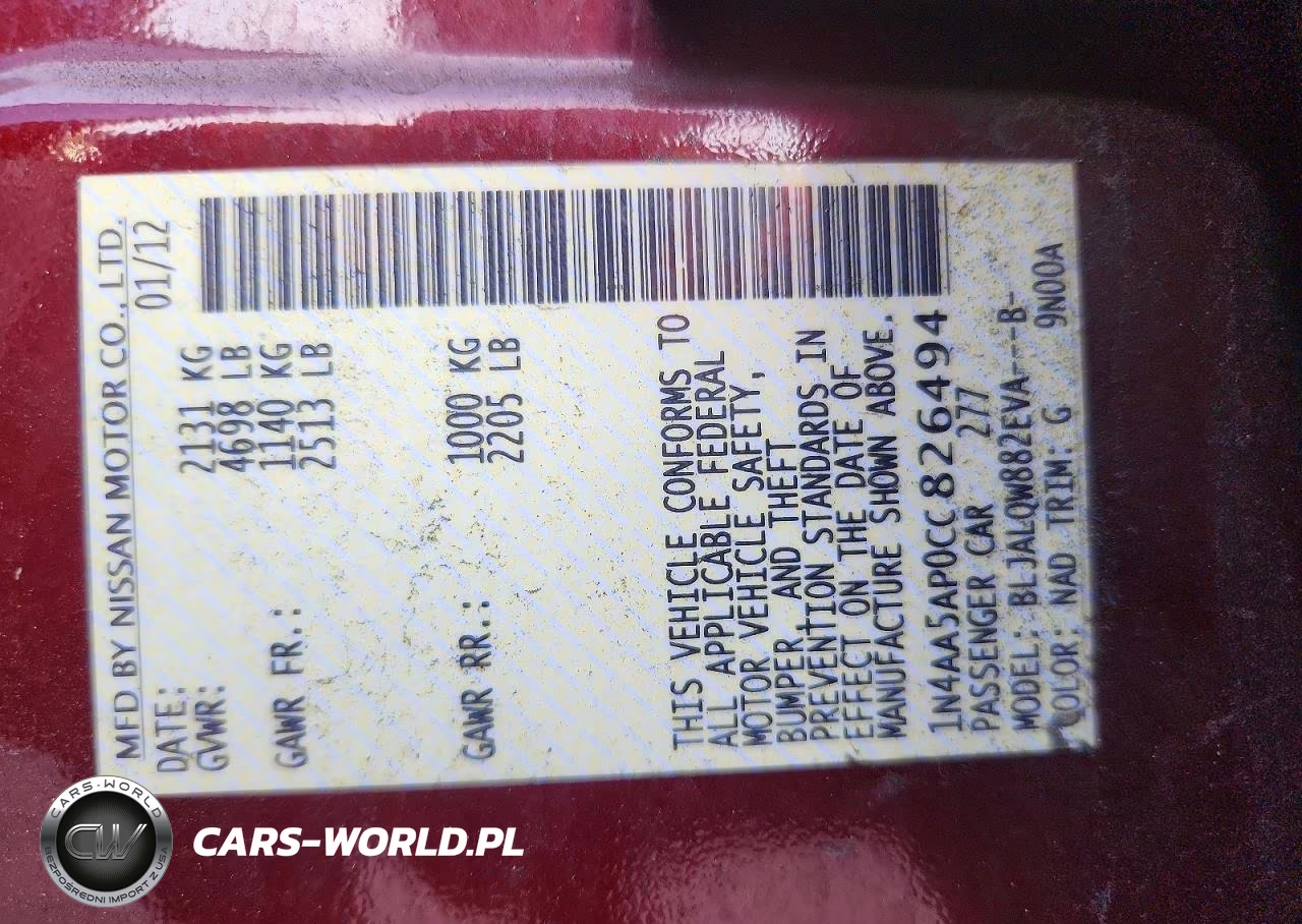 2012 Nissan Maxima 3.5 S VIN:1N4AA5AP0CC826494 - 12