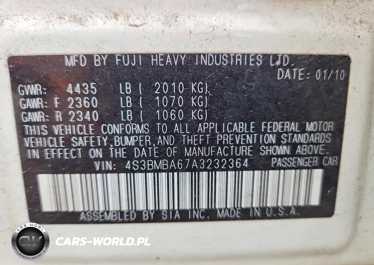 2010 Subaru Legacy 2.5I VIN:4S3BMBA67A3232364 - 12