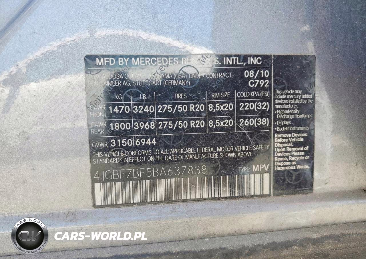 2011 Mercedes-Benz Gl 450 4Matic VIN:4JGBF7BE5BA637838 - 13