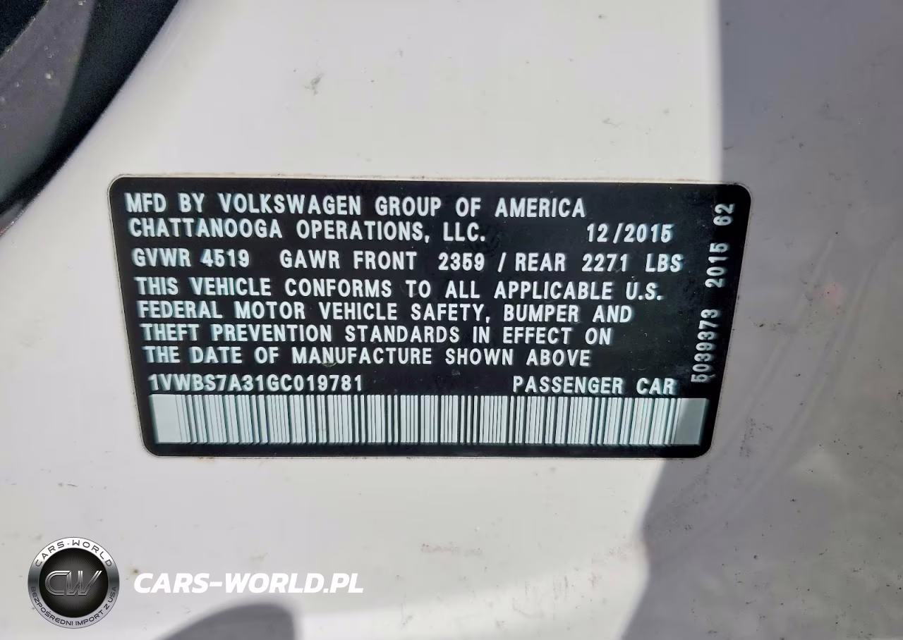 2016 Volkswagen Passat Se VIN:1VWBS7A31GC019781 - 12