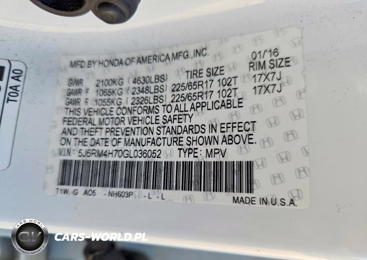 2016 Honda Cr-V Exl VIN:5J6RM4H70GL036052 - 14