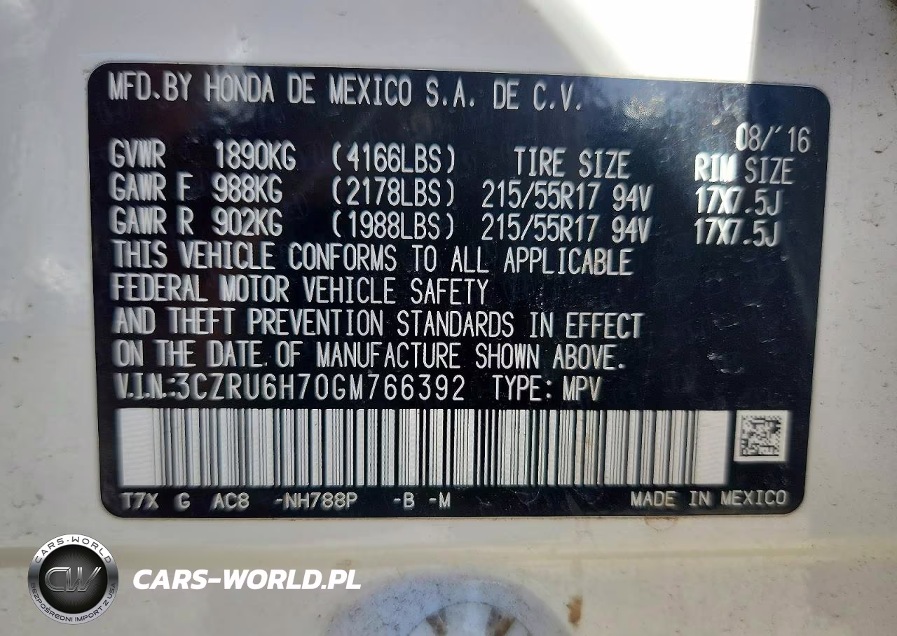 2016 Honda Hr-V Exl VIN:3CZRU6H70GM766392 - 13