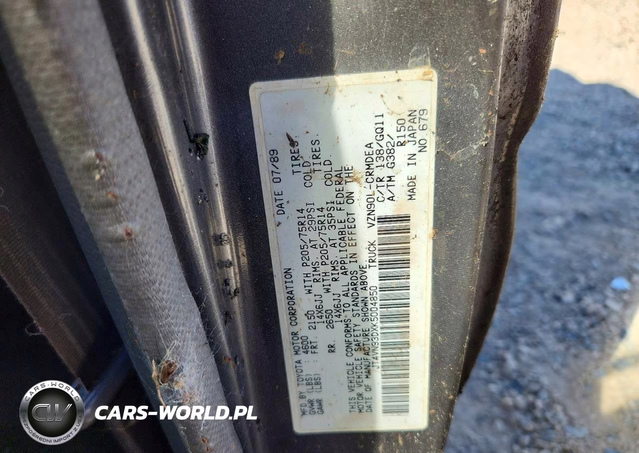 1989 Toyota Pickup Deluxe V6 VIN:JT4VN93DXK5004850 - 12
