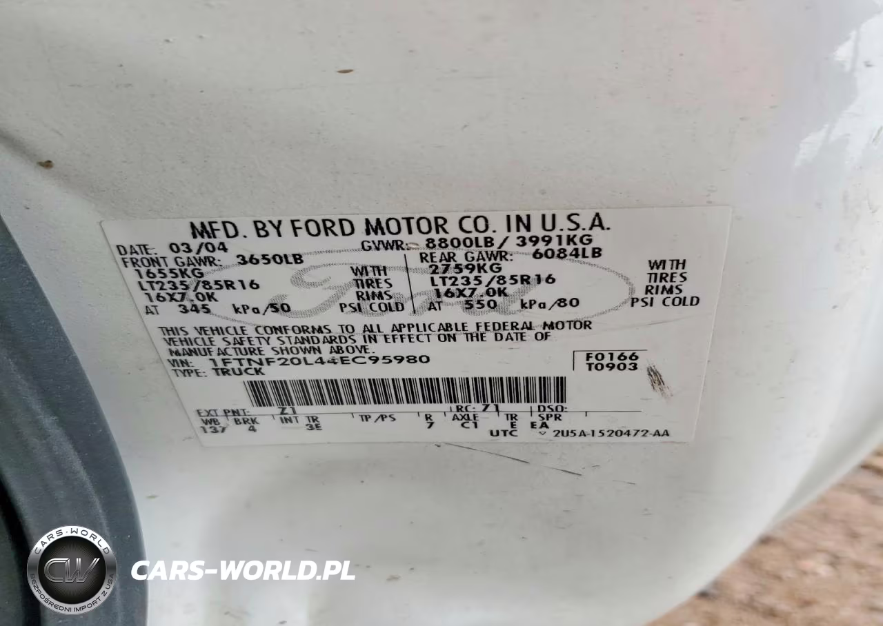 2004 Ford F250 Super Duty VIN:1FTNF20L44EC95980 - 12