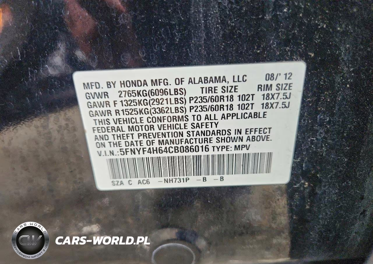 2012 Honda Pilot Exl VIN:5FNYF4H64CB086016 - 13