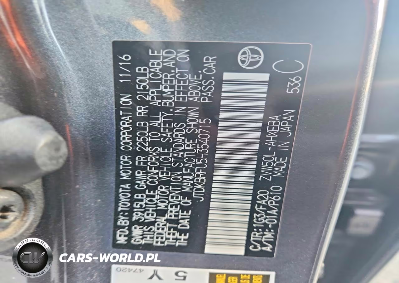 2017 Toyota Prius Two VIN:JTDKBRFU5H3540715 - 12