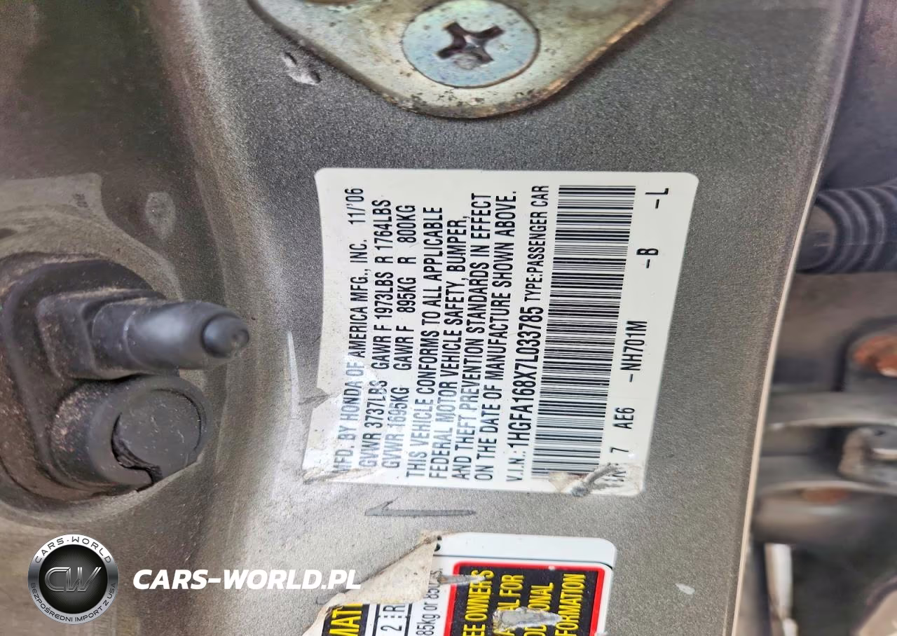 2007 Honda Civic Ex VIN:1HGFA168X7L033785 - 13
