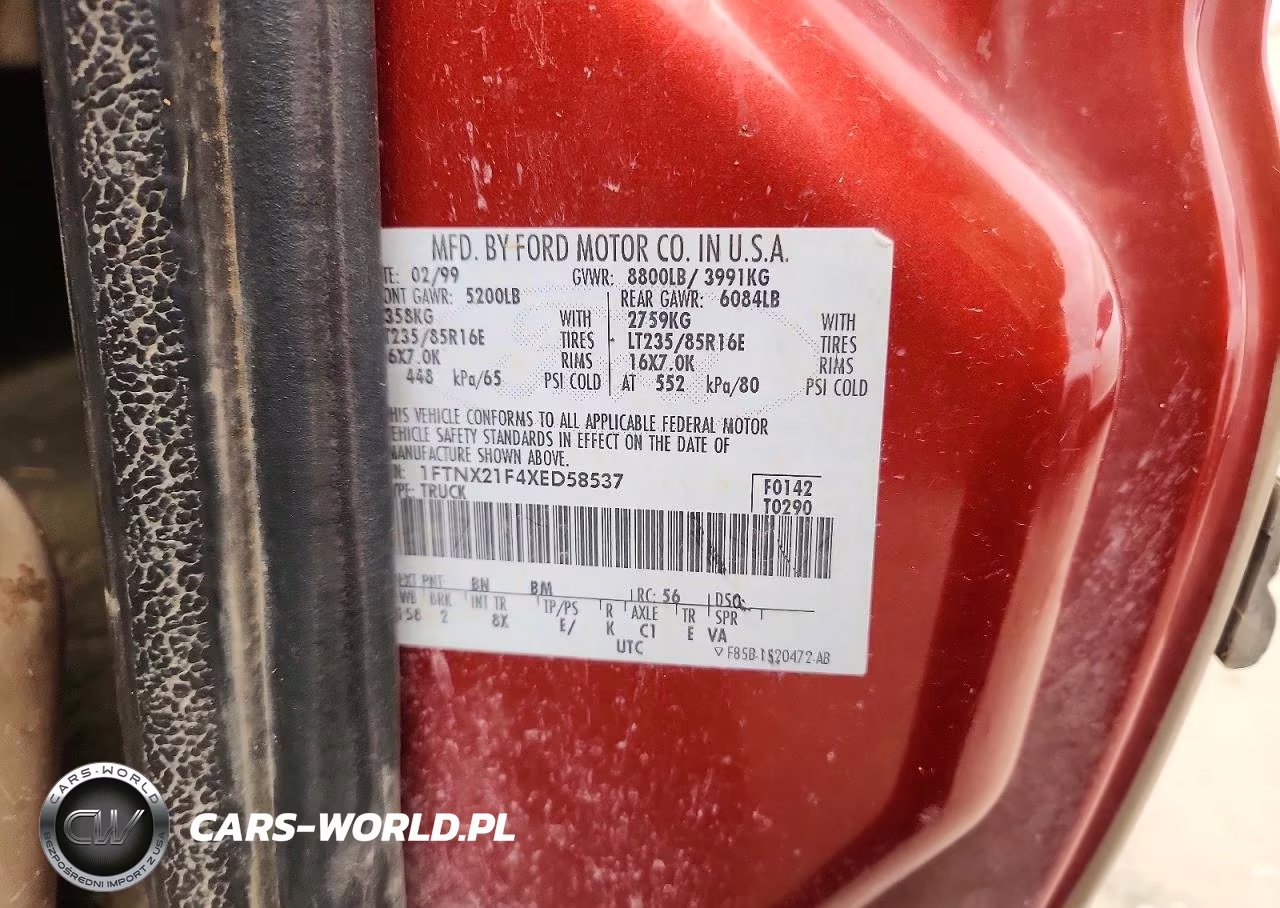 1999 Ford F250 Super Duty VIN:1FTNX21F4XED58537 - 12