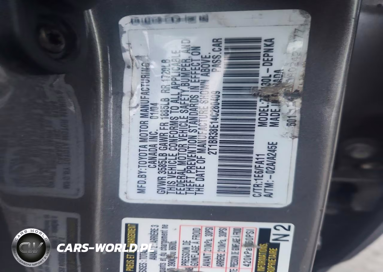 2004 Toyota Corolla Le VIN:2T1BR38E14C280409 - 12