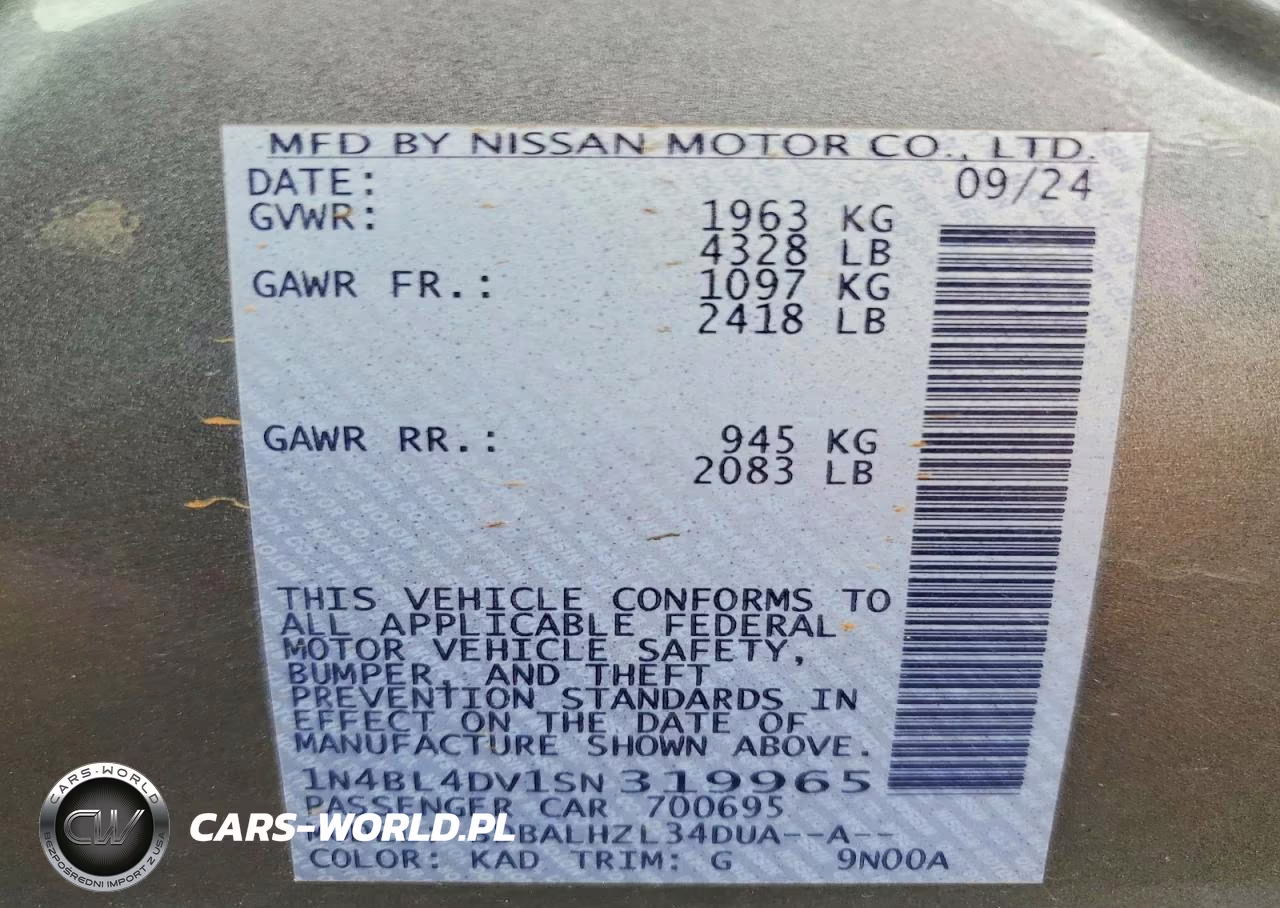 2025 Nissan Altima Sv VIN:1N4BL4DV1SN319965 - 12
