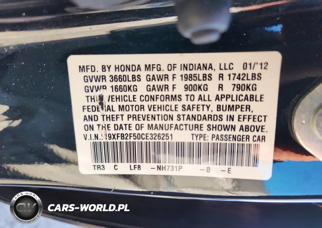 2012 Honda Civic Lx VIN:19XFB2F50CE326251 - 12
