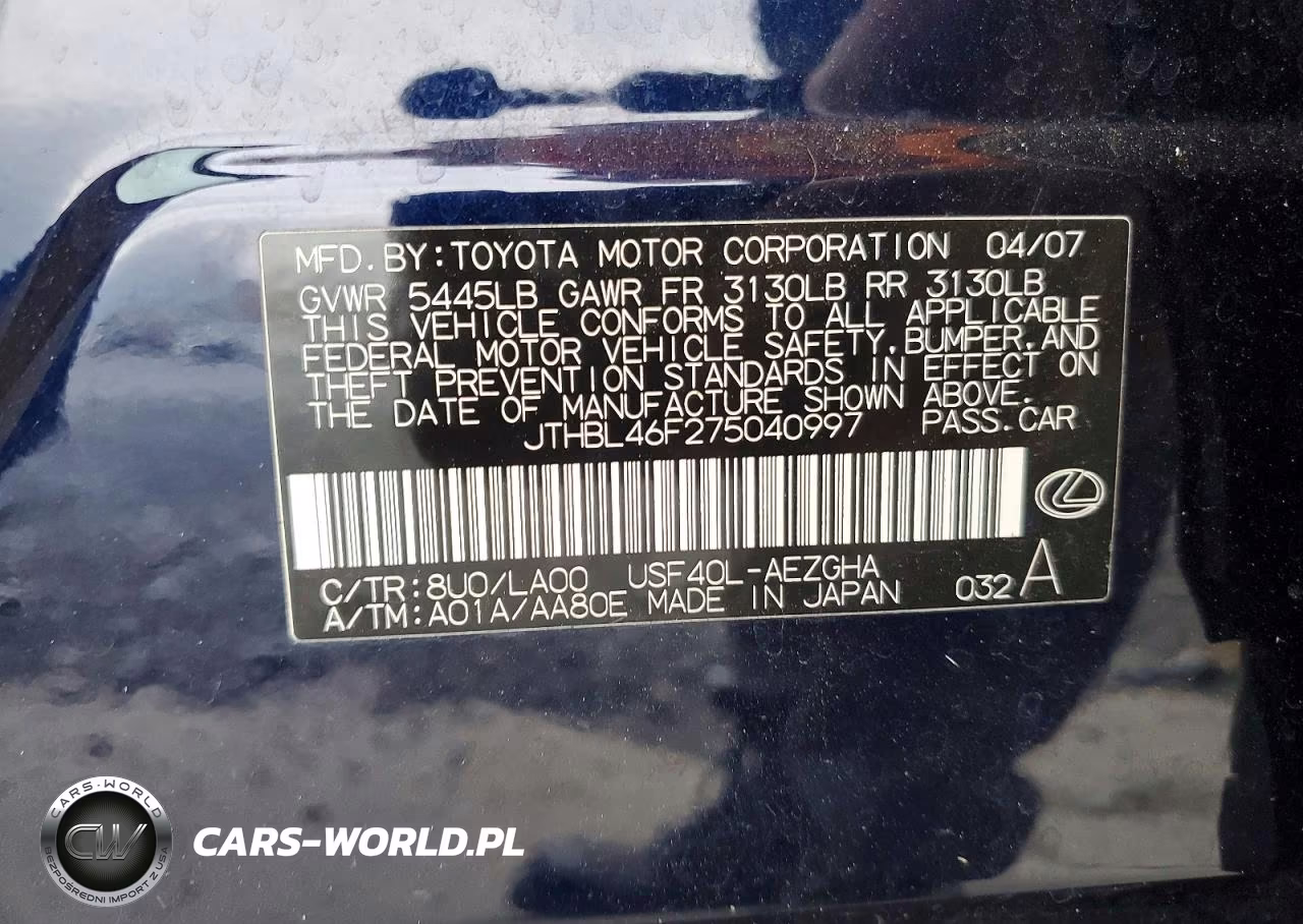 2007 Lexus Ls 460 VIN:JTHBL46F275040997 - 12