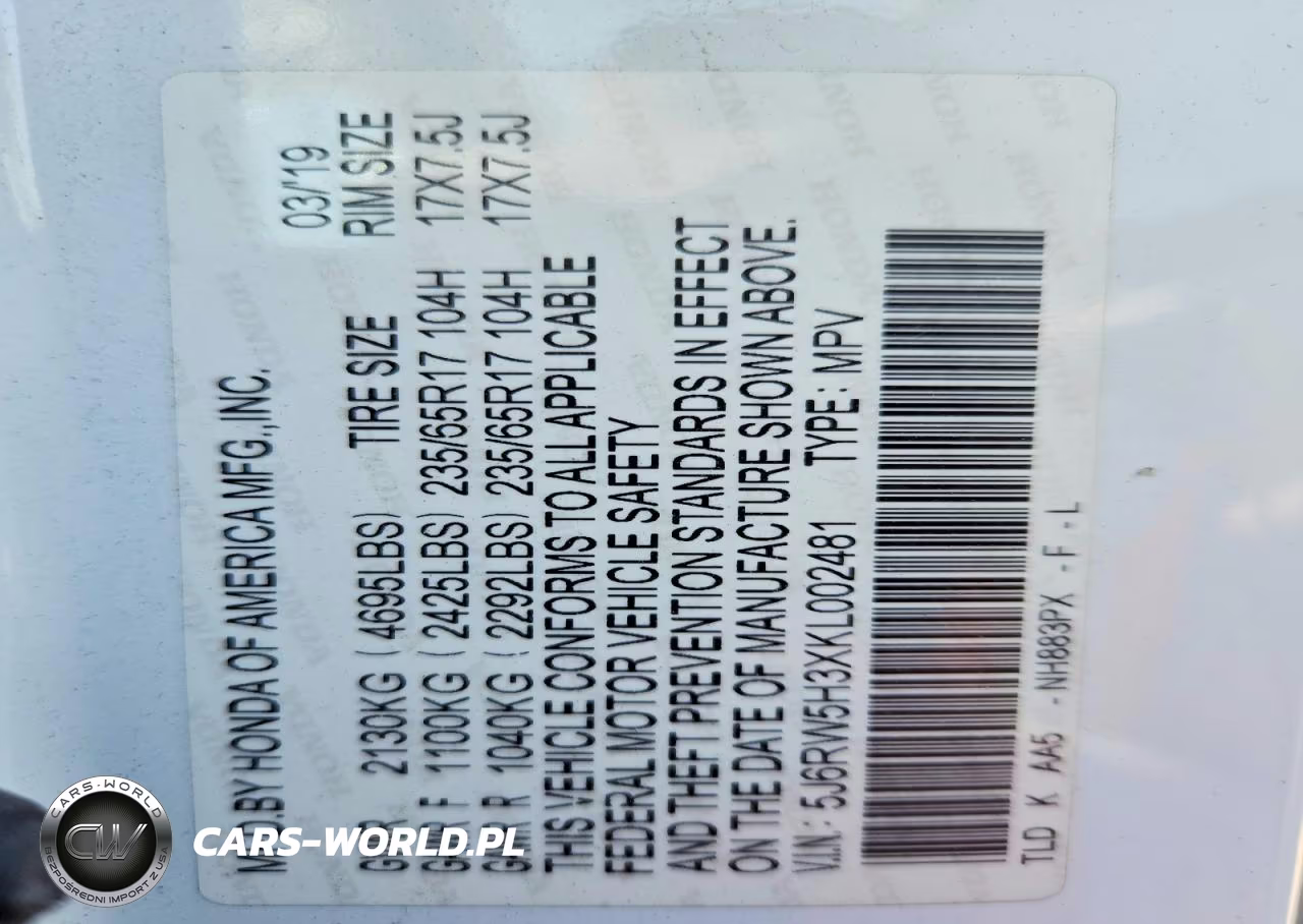 2019 Honda Cr-V Lx VIN:5J6RW5H3XKL002481 - 13