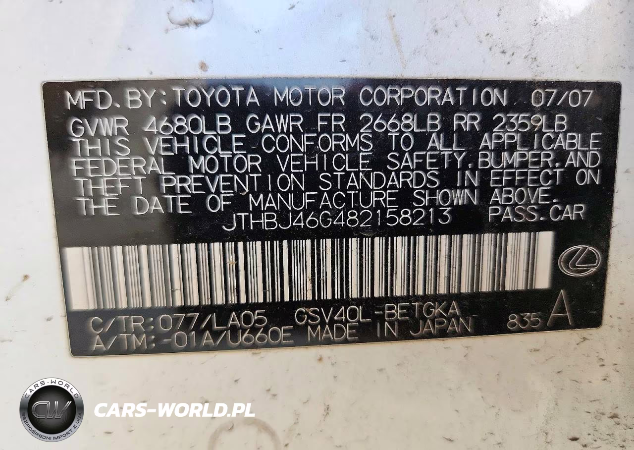 2008 Lexus Es 350 VIN:JTHBJ46G482158213 - 12