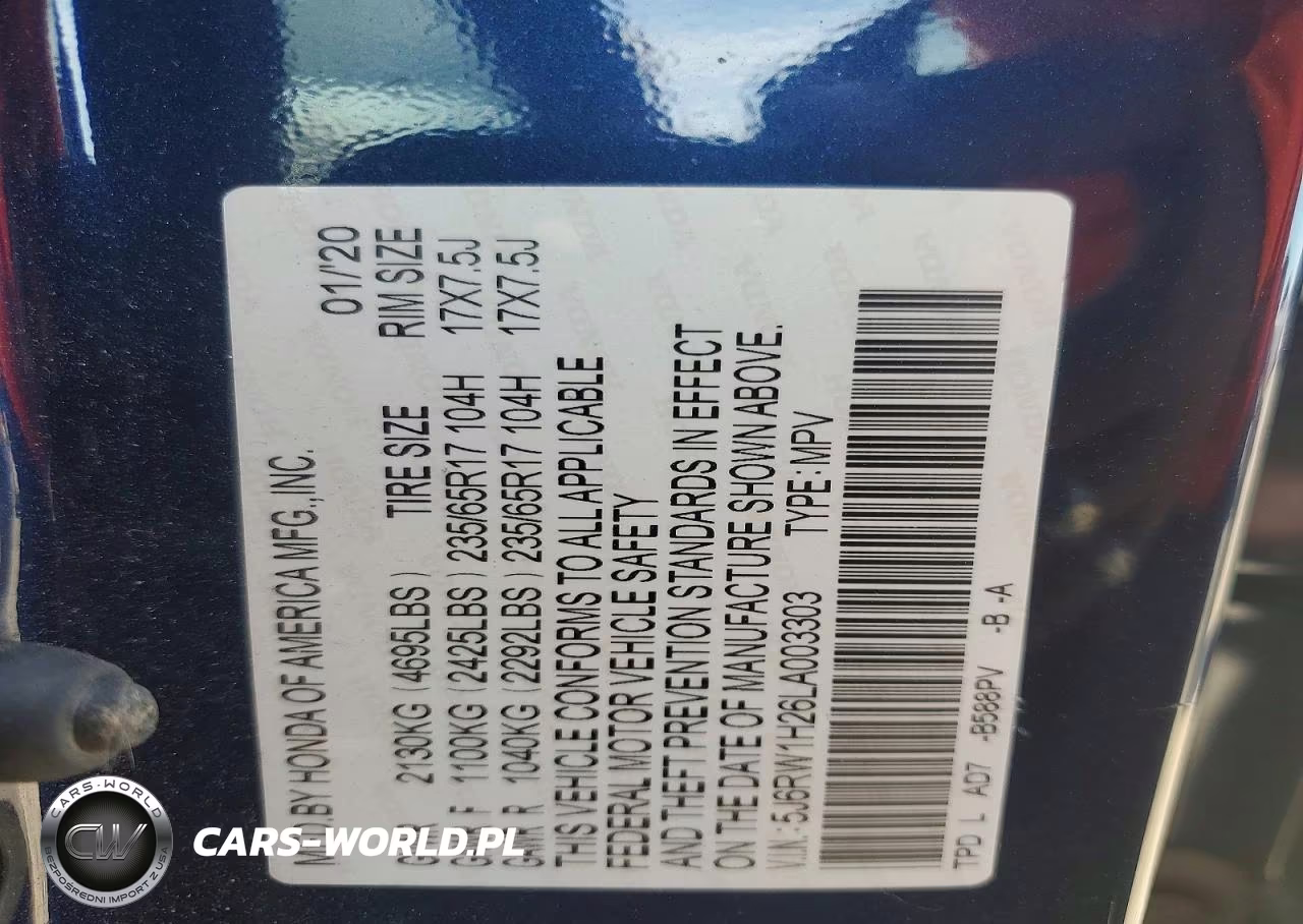 2020 Honda Cr-V Lx VIN:5J6RW1H26LA003303 - 13