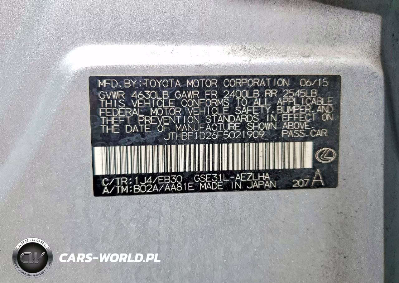 2015 Lexus Is 350 VIN:JTHBE1D26F5021909 - 12