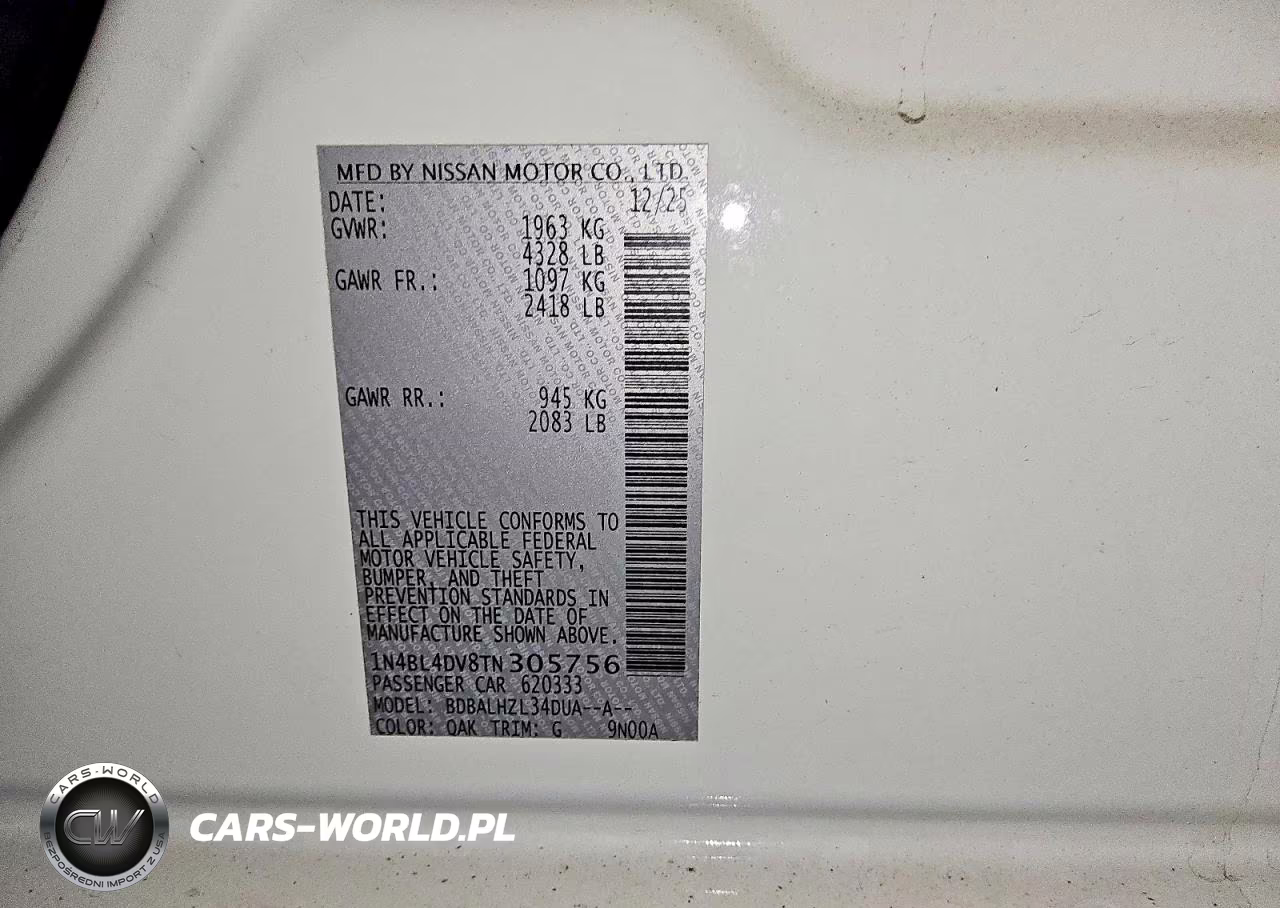 2026 Nissan Altima Sv VIN:1N4BL4DV8TN305756 - 13