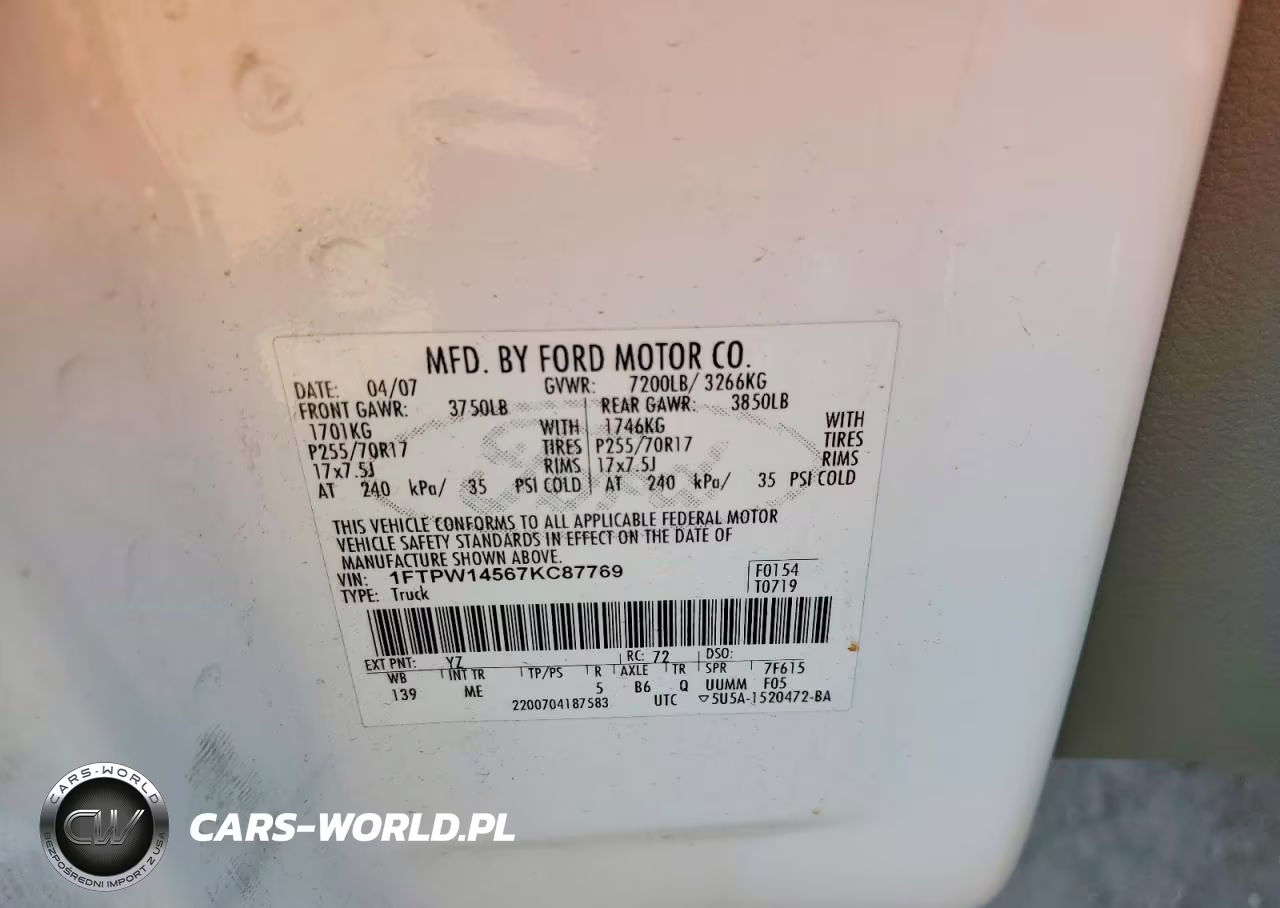 2007 Ford F150 Supercrew VIN:1FTPW14567KC87769 - 12