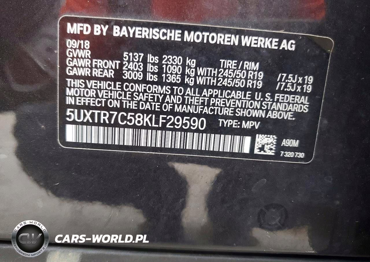 2019 BMW X3 Sdrive30I VIN:5UXTR7C58KLF29590 - 12
