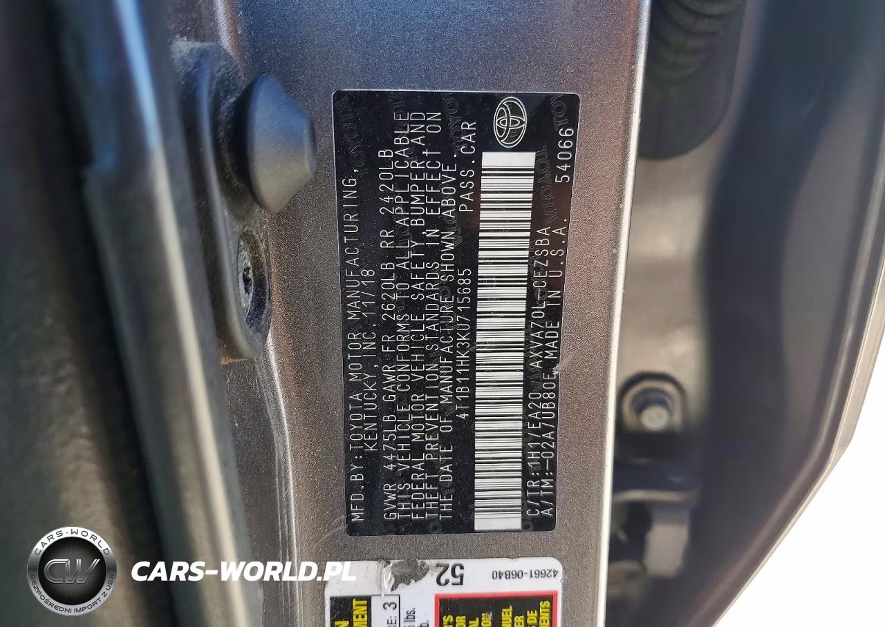 2019 Toyota Camry Se VIN:4T1B11HK3KU715685 - 12