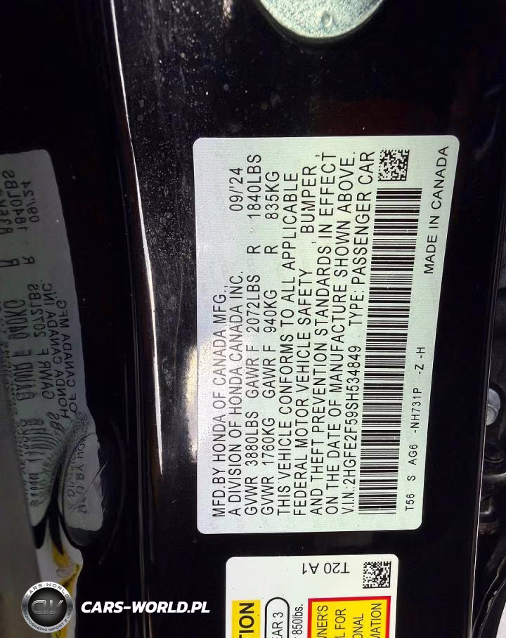2025 Honda Civic Sport VIN:2HGFE2F59SH534849 - 10