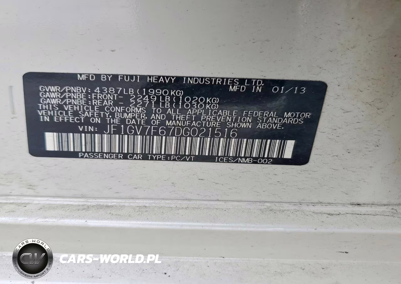 2013 Subaru Impreza Wrx VIN:JF1GV7F67DG021516 - 12