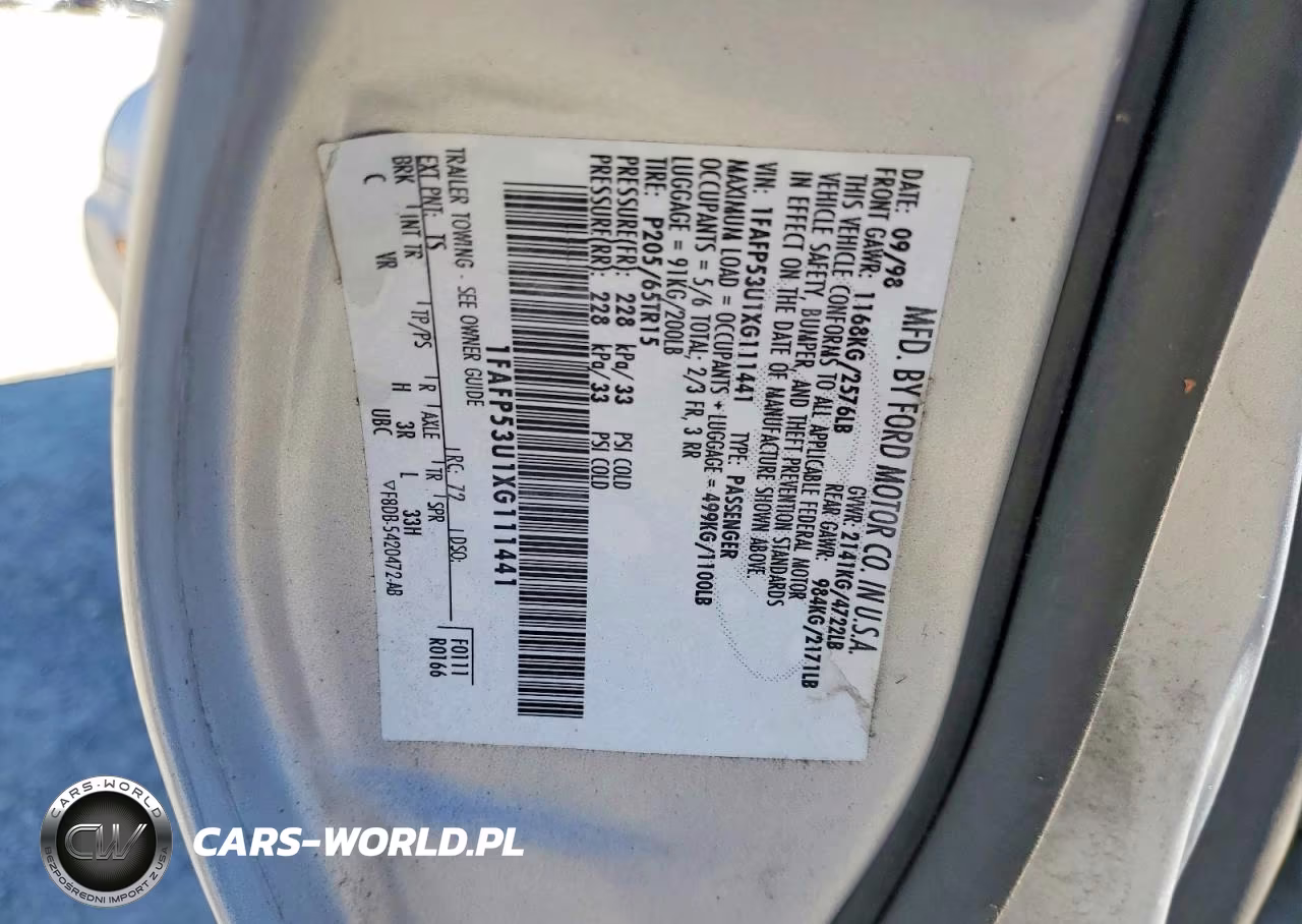 1999 Ford Taurus Se VIN:1FAFP53U1XG111441 - 12