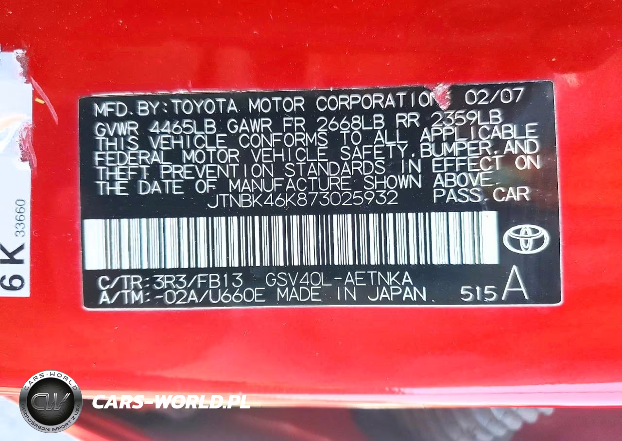 2007 Toyota Camry Le V6 VIN:JTNBK46K873025932 - 12