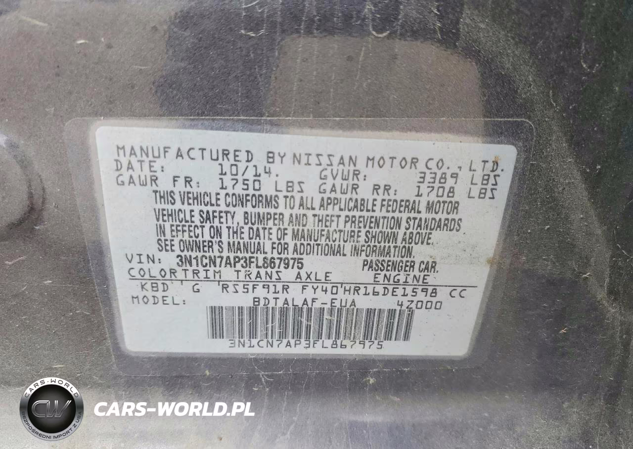 2015 Nissan Versa 1.6 S VIN:3N1CN7AP3FL867975 - 13