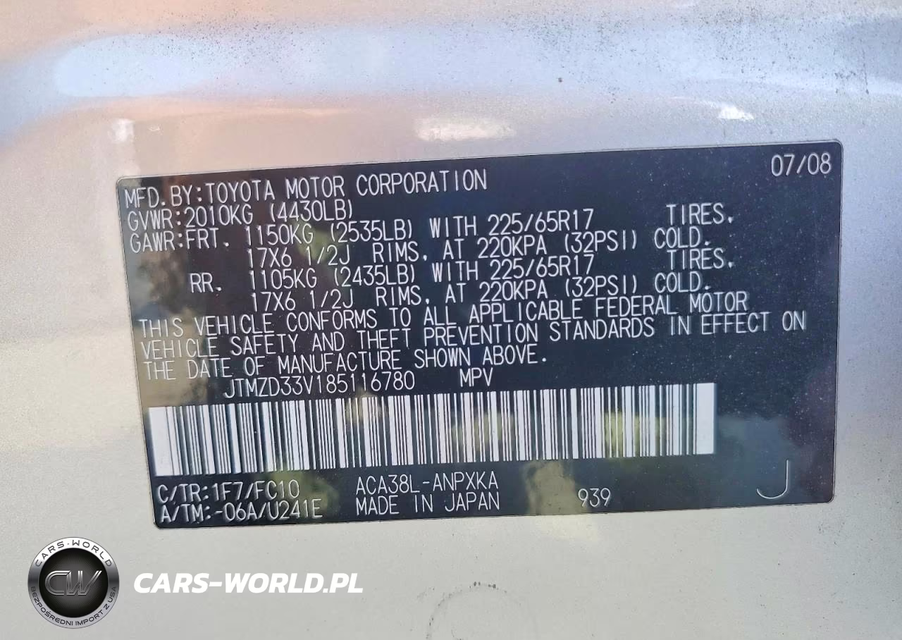 2008 Toyota Rav4 Base VIN:KM8K5CA59LU426025 - 13